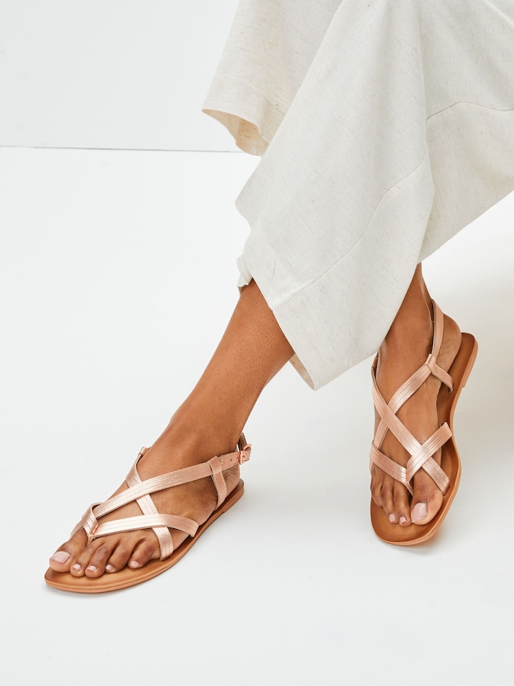 Rose Gold Forever Comfort® Leather Toe Post Flat Sandals - Image 1 of 5