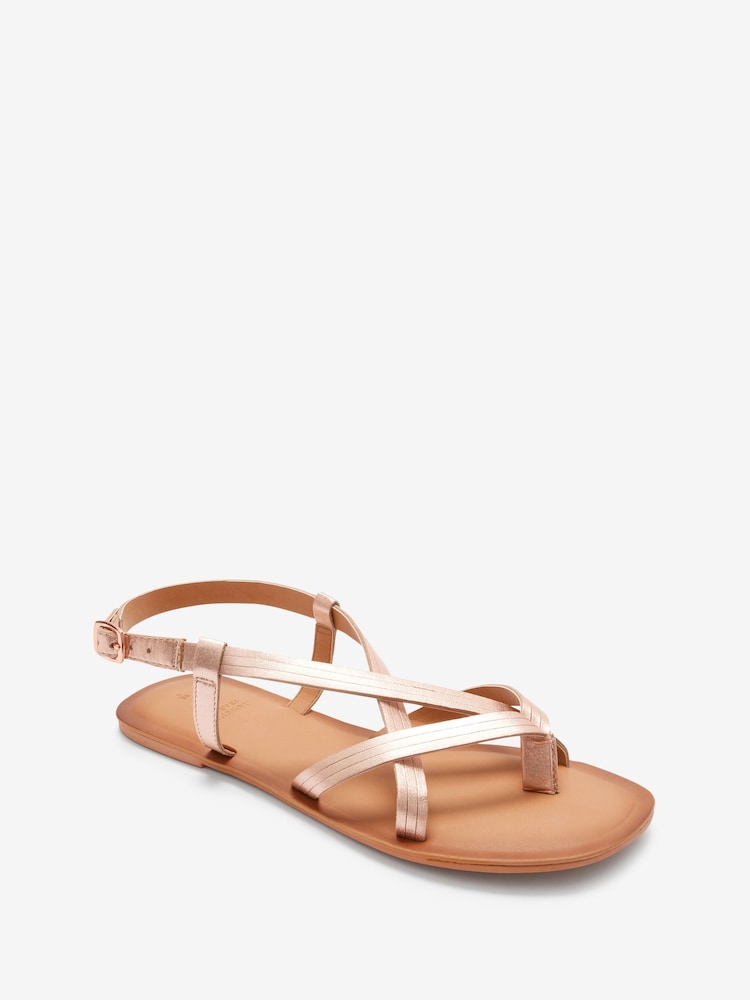 Rose Gold Forever Comfort® Leather Toe Post Flat Sandals - Image 2 of 5