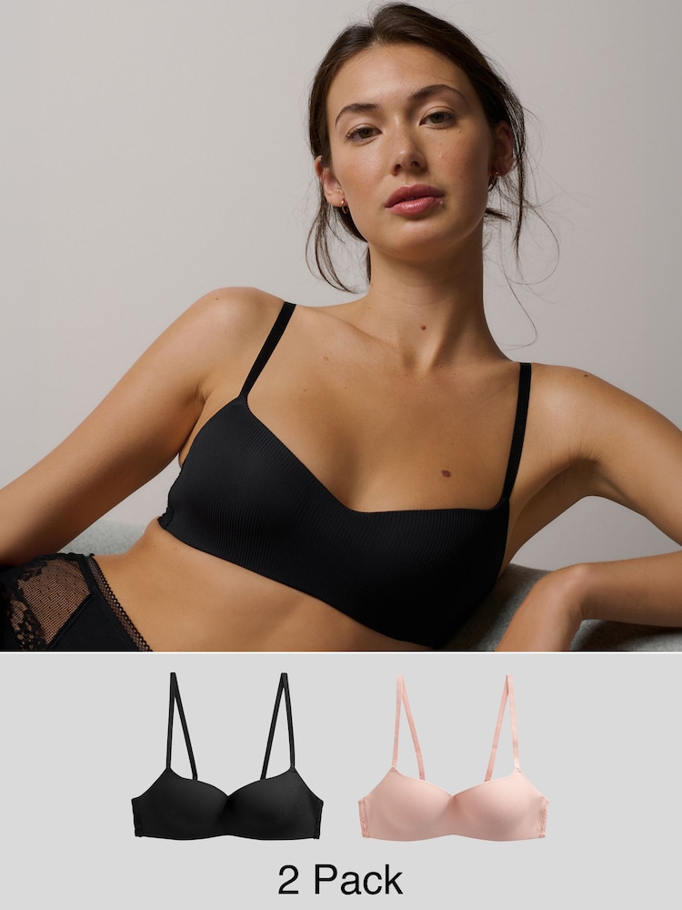 Black/Pink Light Pad Non Wire Ultimate Comfort Bras 2 Pack - Image 1 of 13 Black/Pink Light Pad Non Wire Ultimate Comfort Bras 2 Pack - Image 1 of 13