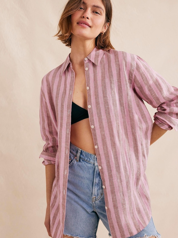 Boden Pink Relaxed Linen Shirt - Image 1 of 5 Boden Pink Relaxed Linen Shirt - Image 1 of 5