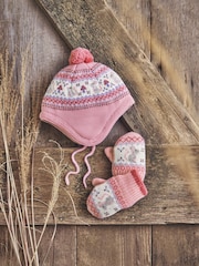 JoJo Maman Bébé Pink Mouse Fairisle Pattern Mittens - Image 2 of 4