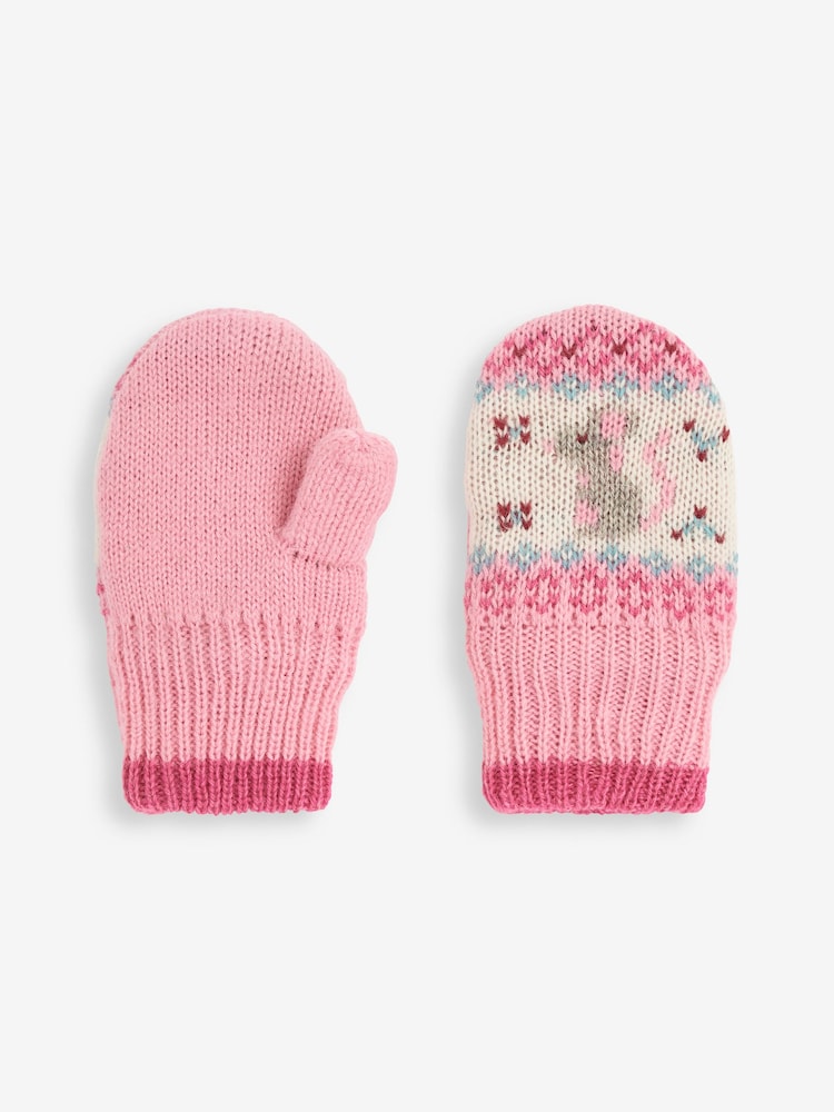 JoJo Maman Bébé Pink Mouse Fairisle Pattern Mittens - Image 4 of 4