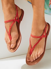 Оранжевый - Кожаные сандалии с плетеной отделкой Forever Comfort® - Изображение 1 из 5