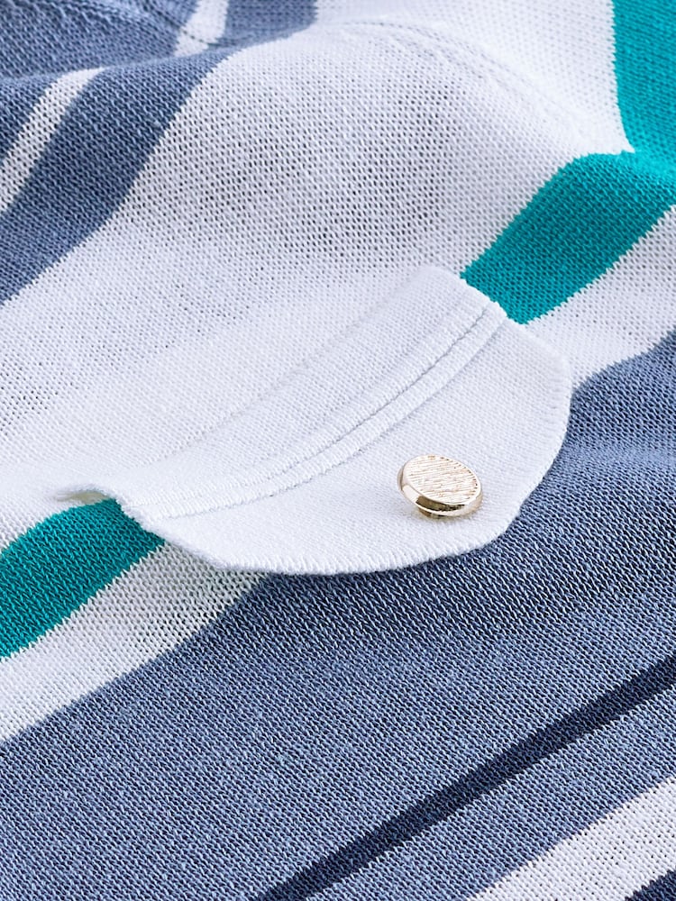 Gestreift, Blau - Strick-T-Shirt aus Leinen mit Tasche im Utility-Stil - Bild 6 von 6