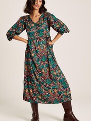 Joules Camilla Green Button Front Tiered Dress - Image 1 of 10
