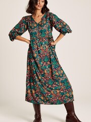 Joules Camilla Green Button Front Tiered Dress - Image 4 of 10
