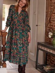 Joules Camilla Green Button Front Tiered Dress - Image 5 of 10