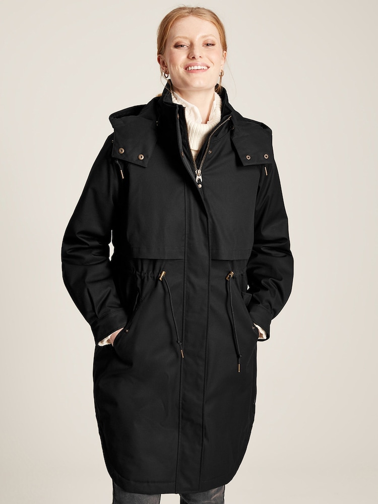Joules Langford Black Long Waterpoof Raincoat With Hood - Image 1 of 7
