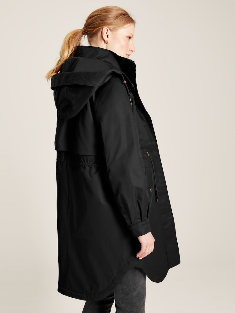 Joules Langford Black Long Waterpoof Raincoat With Hood - Image 2 of 7