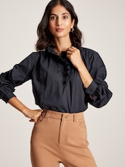 Joules Melanie Navy Blue Cotton Ruffle Blouse - Image 1 of 6