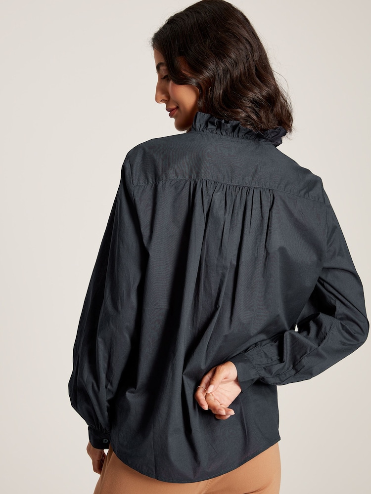 Joules Melanie Navy Blue Cotton Ruffle Blouse - Image 2 of 6