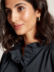 Joules Melanie Navy Blue Cotton Ruffle Blouse - Image 4 of 6