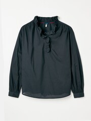 Joules Melanie Navy Blue Cotton Ruffle Blouse - Image 6 of 6