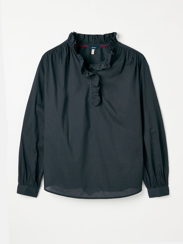 Joules Melanie Navy Blue Cotton Ruffle Blouse - Image 6 of 6 Joules Melanie Navy Blue Cotton Ruffle Blouse - Image 6 of 6