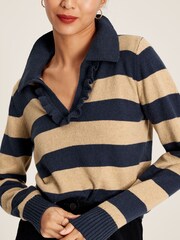 Joules Maddie Oat Striped V Neck Jumper with Collar - Image 9 of 13