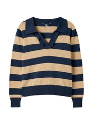 Joules Maddie Oat Striped V Neck Jumper with Collar - Image 13 of 13