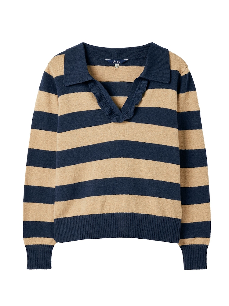 Joules Maddie Oat Striped V Neck Jumper with Collar - Image 13 of 13