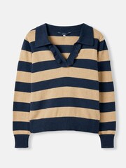 Joules Maddie Oat Striped V Neck Jumper with Collar - Image 7 of 13