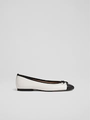 LK Bennett White Leather And Patent Kara Toe Cap Ballerinas - Image 1 of 5