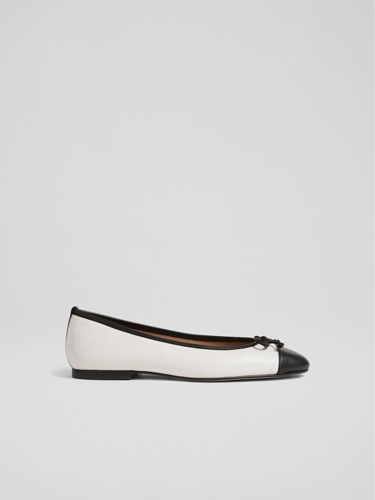 LK Bennett White Leather And Patent Kara Toe Cap Ballerinas - Image 1 of 5
