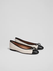 LK Bennett White Leather And Patent Kara Toe Cap Ballerinas - Image 2 of 5