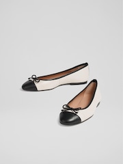 LK Bennett White Leather And Patent Kara Toe Cap Ballerinas - Image 3 of 5