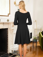 HotSquash Blouson Sleeved Scuba Fit N Flare Black Dress - Image 2 of 3