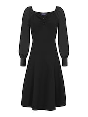 HotSquash Blouson Sleeved Scuba Fit N Flare Black Dress - Image 3 of 3