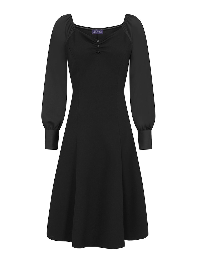 HotSquash Blouson Sleeved Scuba Fit N Flare Black Dress - Image 3 of 3
