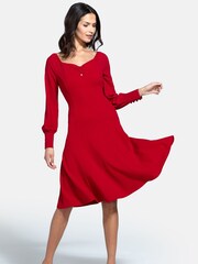 Hot Squash Red Blouson Sleeved Scuba Fit-N-Flare Dress - Image 3 of 5