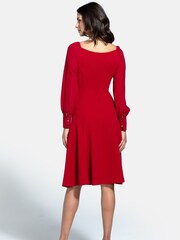 Hot Squash Red Blouson Sleeved Scuba Fit-N-Flare Dress - Image 4 of 5