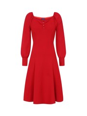 Hot Squash Red Blouson Sleeved Scuba Fit-N-Flare Dress - Image 5 of 5