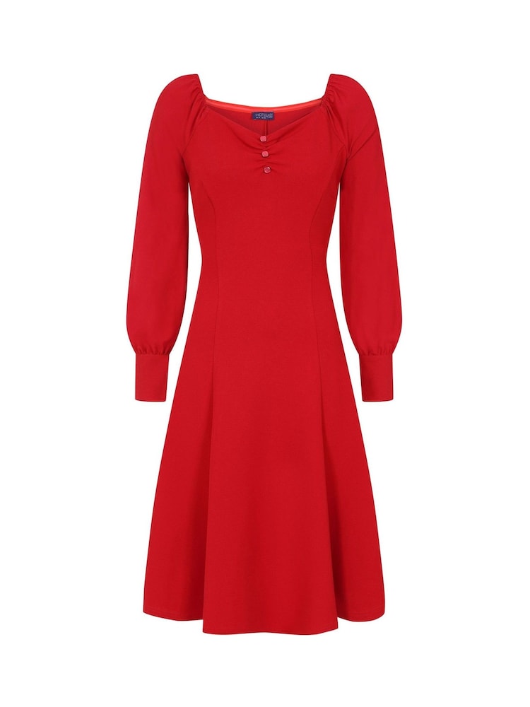 Hot Squash Red Blouson Sleeved Scuba Fit-N-Flare Dress - Image 5 of 5