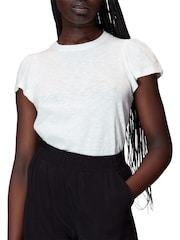 Whistles White 100% Cotton Frill Sleeve T-Shirt - Image 1 of 4