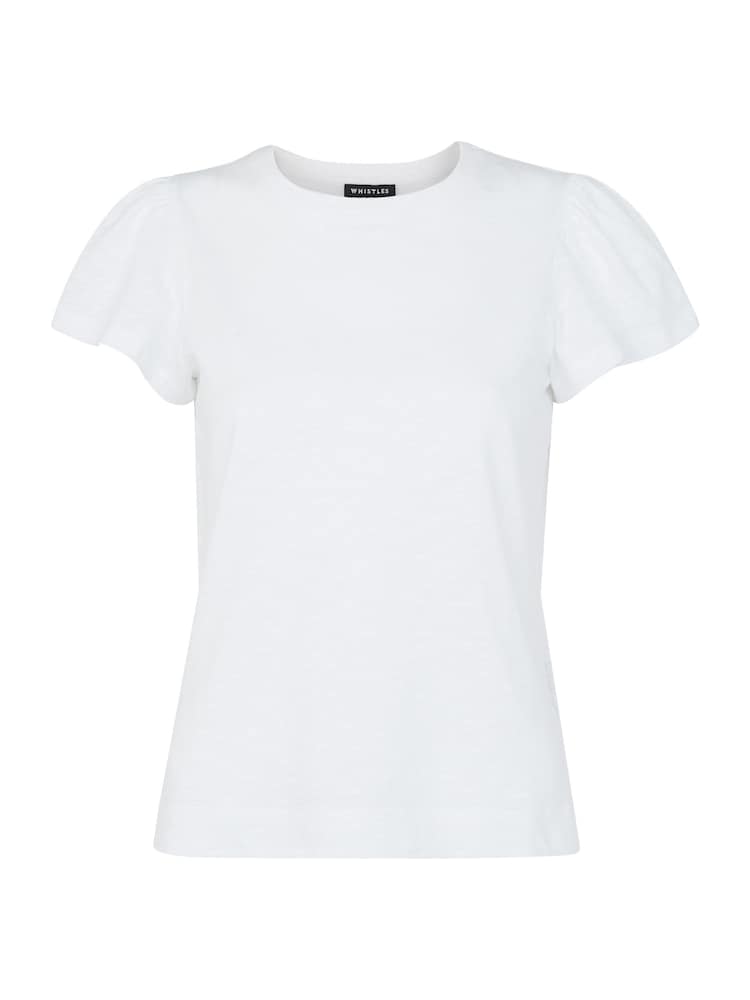 Whistles White 100% Cotton Frill Sleeve T-Shirt - Image 3 of 4
