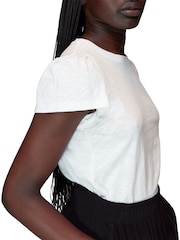 Whistles White 100% Cotton Frill Sleeve T-Shirt - Image 4 of 4