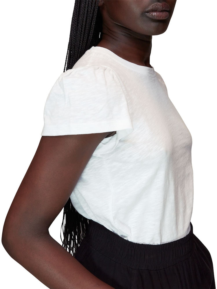 Whistles White 100% Cotton Frill Sleeve T-Shirt - Image 4 of 4