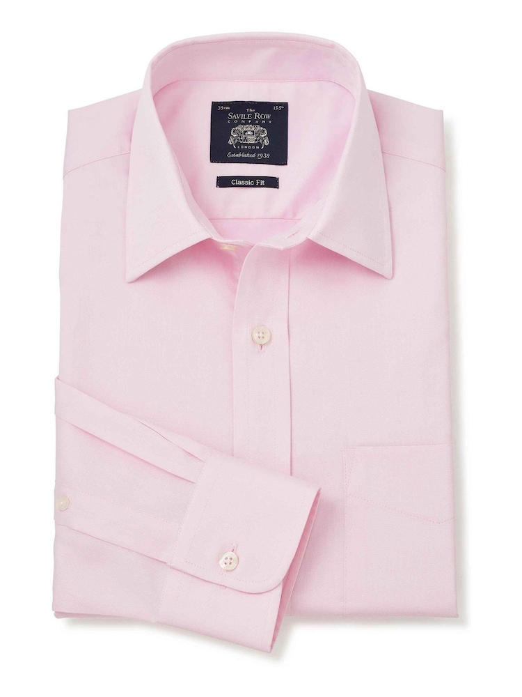 Светло-розовая - Savile Row Company Classic Fit Twill 100% Cotton Single Cuff Formal Shirt - Image 2 of 4