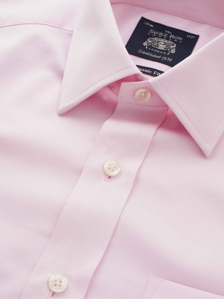 Светло-розовая - Savile Row Company Classic Fit Twill 100% Cotton Single Cuff Formal Shirt - Image 4 of 4