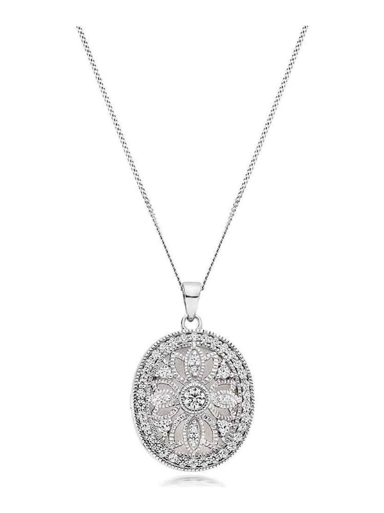 Beaverbrooks Sterling Silver Cubic Zirconia Oval Locket Pendant - Image 1 of 4
