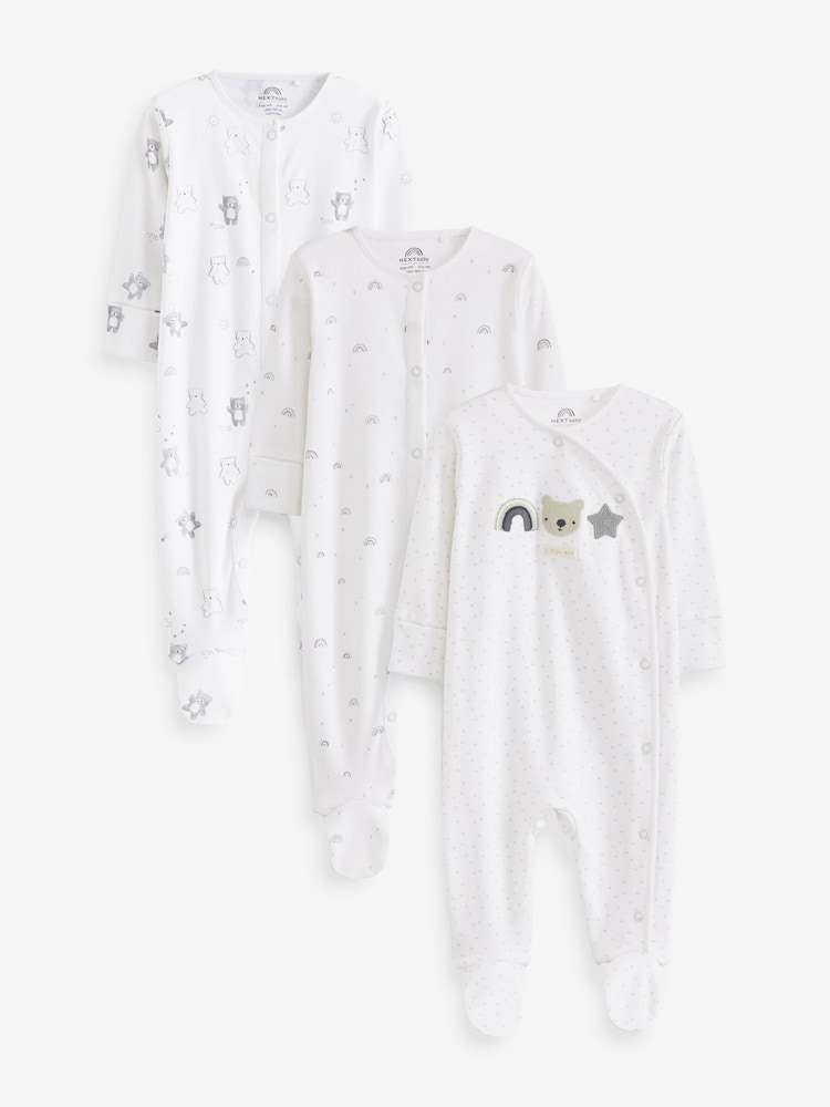 Enobarvni medved - 100% bombaž Delicate dojenček Sleepsuits 3 komplet (0-2yrs) - Slika 1 iz 1 Enobarvni medved - 100% bombaž Delicate dojenček Sleepsuits 3 komplet (0-2yrs) - Slika 1 iz 1