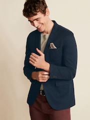 Navy Slim Cotton Stretch Blazer - Image 1 of 11