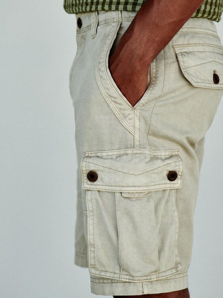 Bone Washed Cotton Cargo Shorts - Image 1 of 7