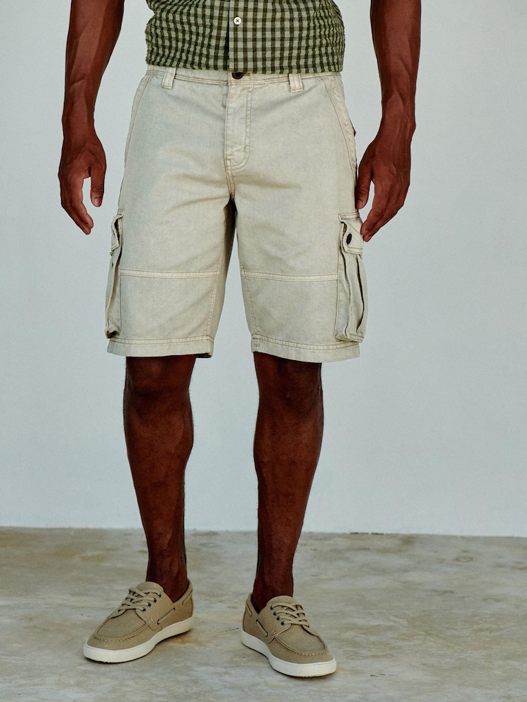 Bone Washed Cotton Cargo Shorts - Image 4 of 7