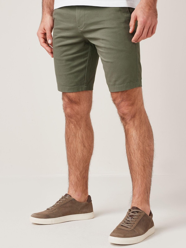 Khaki Green Slim Stretch Chino Shorts - Image 1 of 7