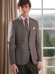 Taupe Brown Dogtooth Linen Blend Blazer - Image 1 of 10