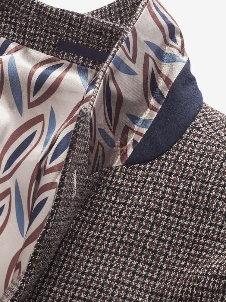 Taupe Brown Dogtooth Linen Blend Blazer - Image 10 of 10