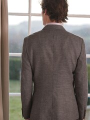 Taupe Brown Dogtooth Linen Blend Blazer - Image 2 of 10