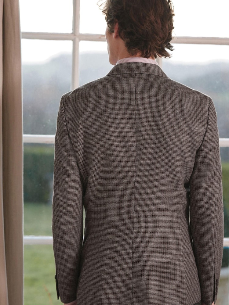 Taupe Brown Dogtooth Linen Blend Blazer - Image 2 of 10 Taupe Brown Dogtooth Linen Blend Blazer - Image 2 of 10