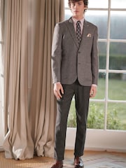 Taupe Brown Dogtooth Linen Blend Blazer - Image 3 of 10